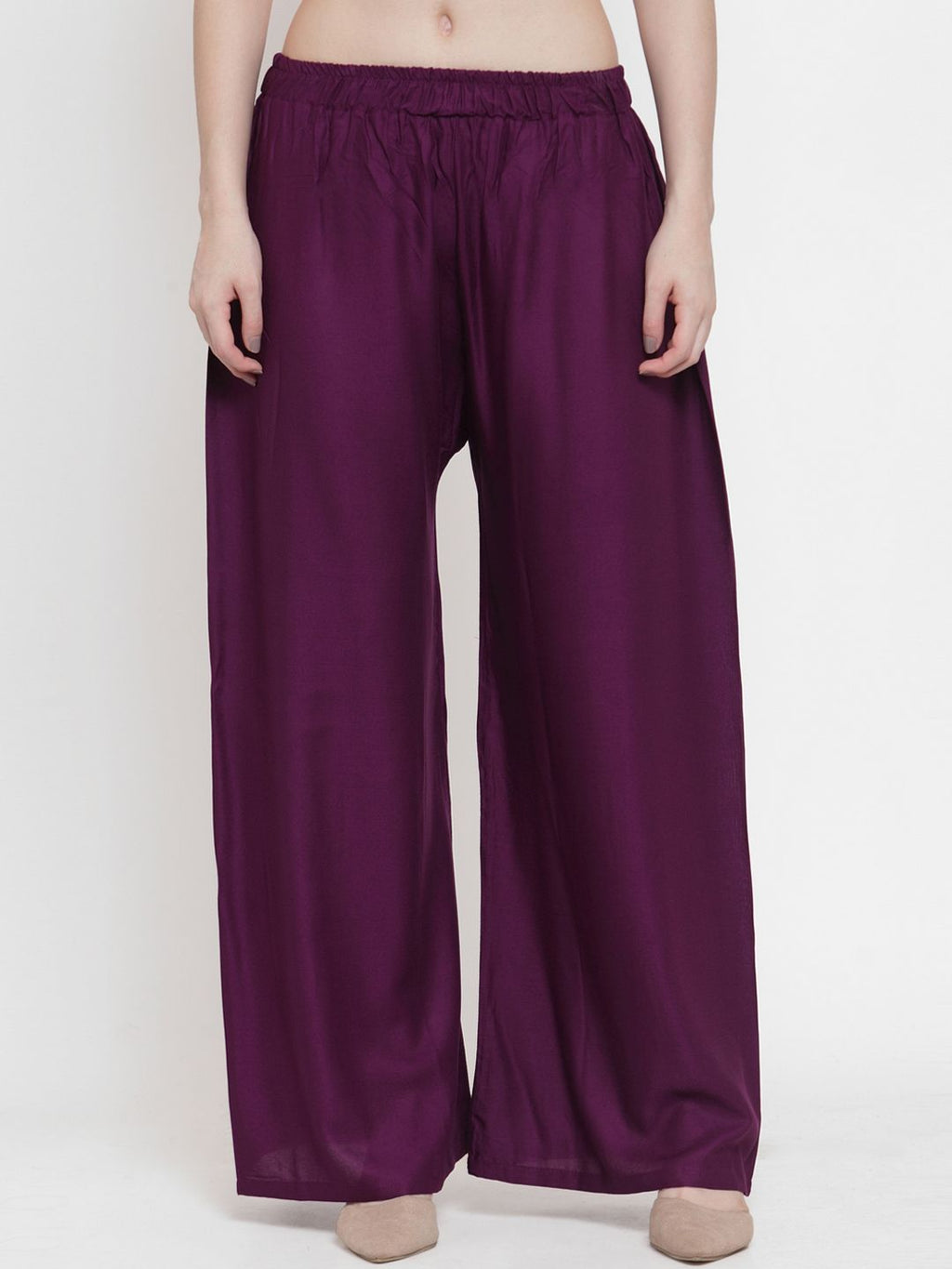 TAG 7 Women Purple Solid Wide Leg Palazzos | Grocsy