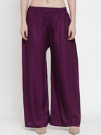 TAG 7 Women Purple Solid Wide Leg Palazzos | Grocsy