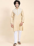 HOUSE OF KARI Ethnic Motifs Yoke Design Mandarin Collar Chikankari Pure Cotton Kurta | Grocsy