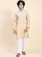 HOUSE OF KARI Ethnic Motifs Yoke Design Mandarin Collar Chikankari Pure Cotton Kurta | Grocsy