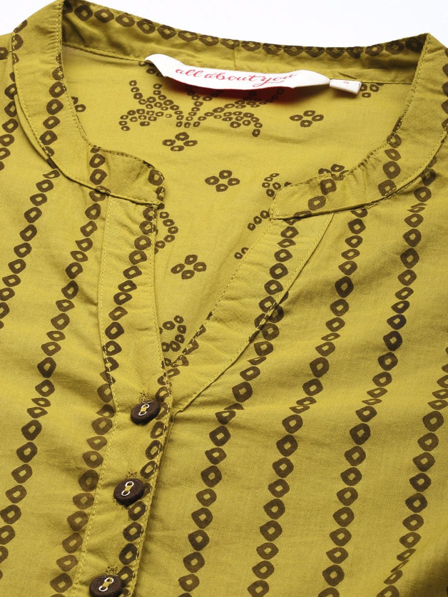 All About You Women Green Printed Pure Cotton Kurti with Palazzos | Grocsy
