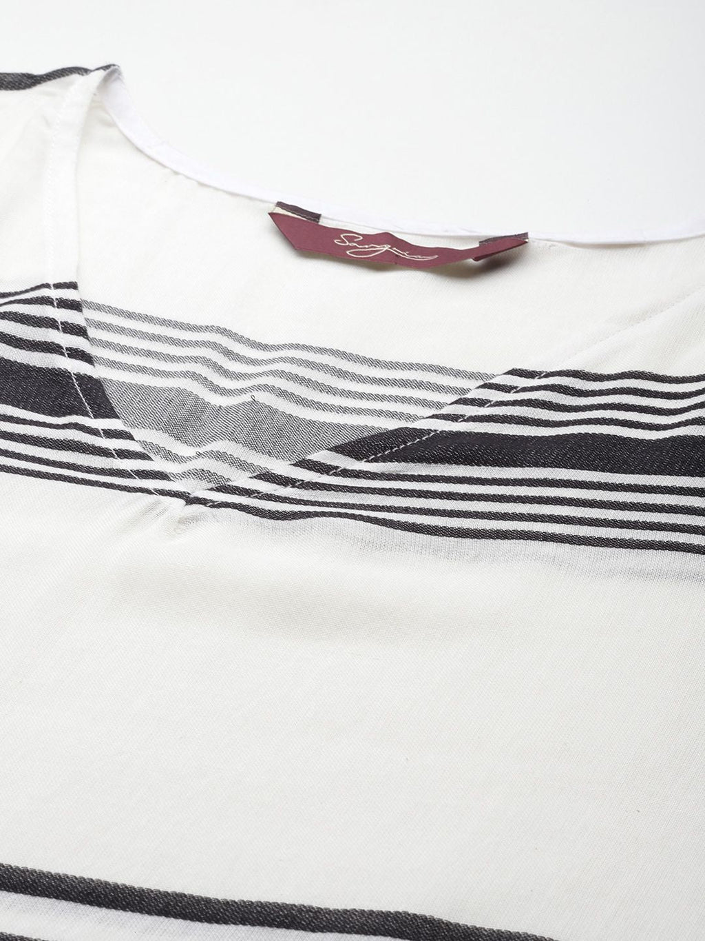 Sangria Striped Flared Sleeves Jacquard Kaftan Kurta | Grocsy