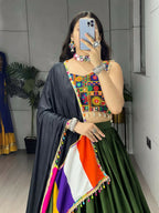 Yash Enterprise Mehndi Rayon Cotton Embroidery Semi Stitched Navratri Chaniya Choli | Grocsy
