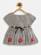 ChutPut Hand knitted Crochet Maharani Wool Dress For Baby Girls - Pink | Grocsy