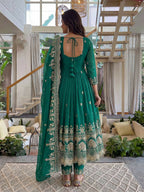Teeya Creation New Trendy Stylish Wedding Wear Embroidered Anarkali Set - Teal-Green | Grocsy