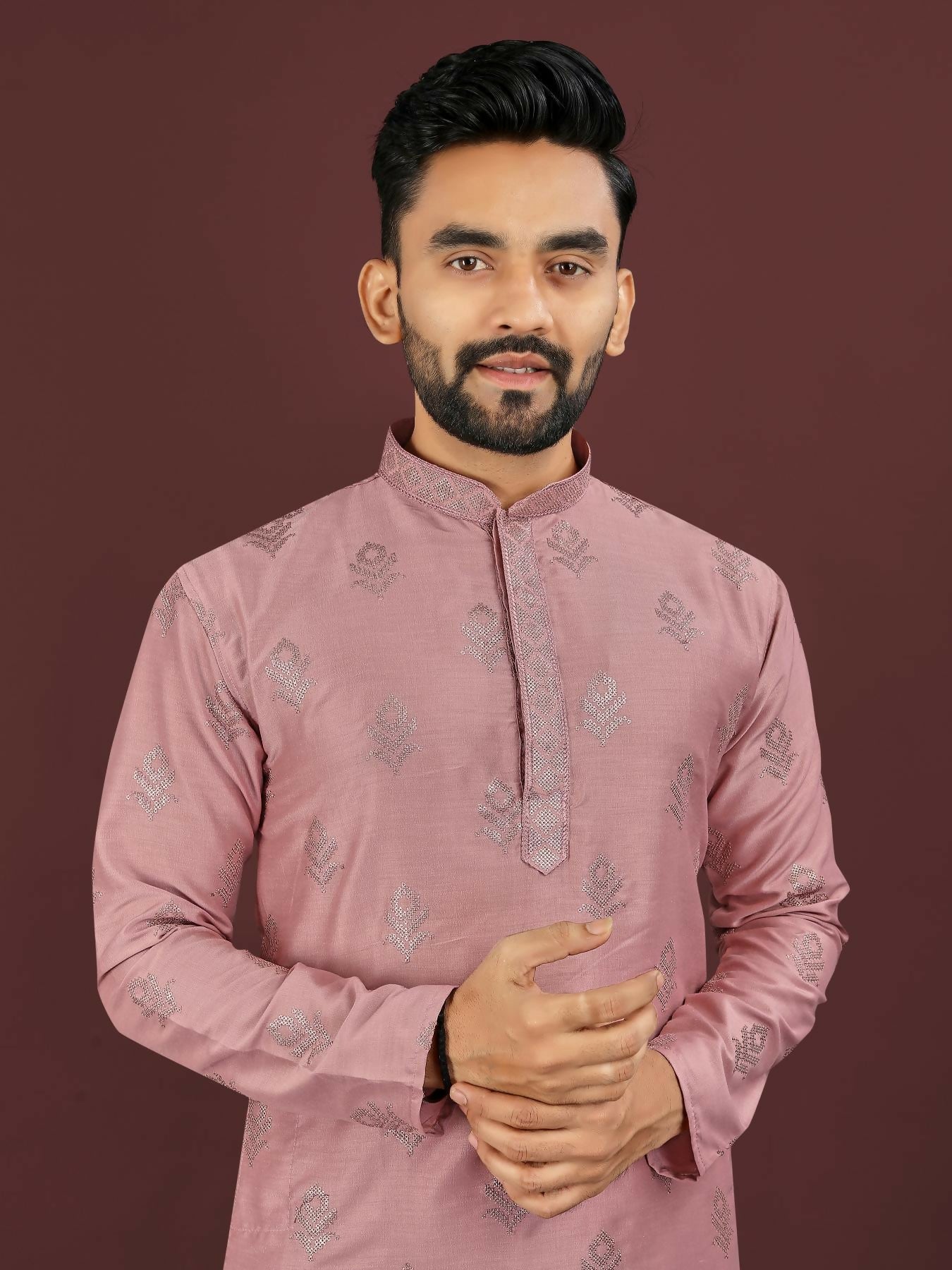 Anaita Pink Embroidered Silk Straight Kurta | Grocsy