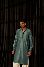 Blue viscose Chikankari Embroidery Work Men's Traditional Kurta Set - Mahotsav | Grocsy