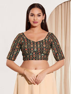Joban Fashion Black Viscose Rayon Padded Blouse With Sweetheart Neck Elbow Sleeves | Grocsy