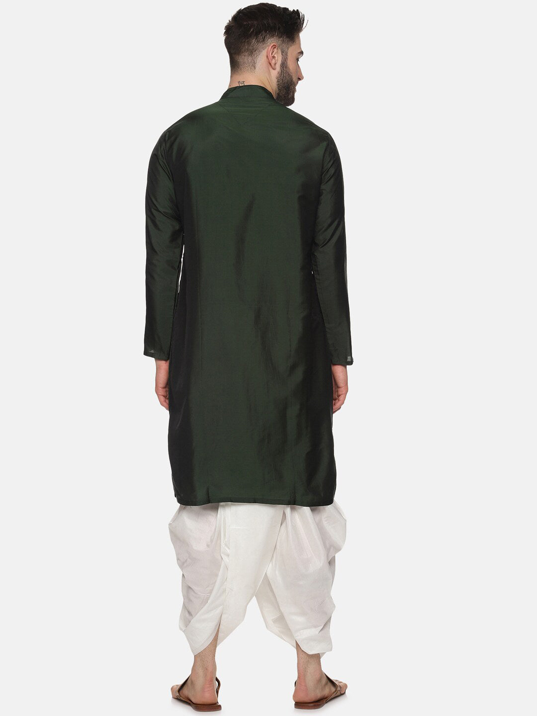 Sethukrishna Men Green Angrakha Kurta with Dhoti Pants | Grocsy