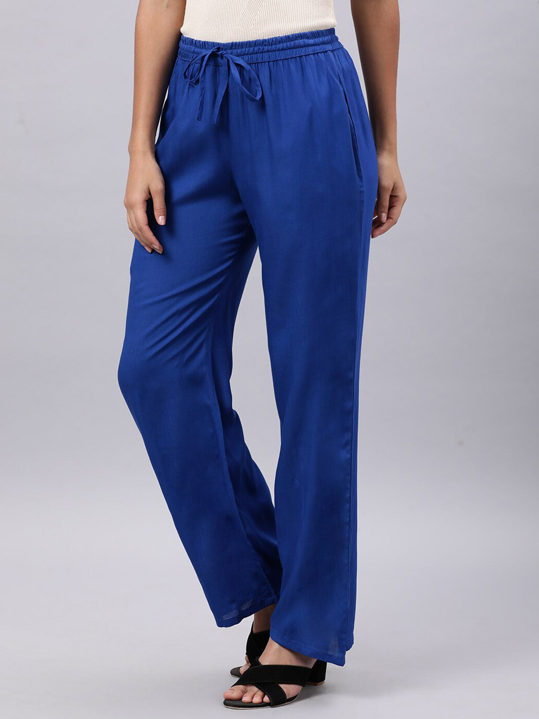 Souchii Women Blue Casual Drawstring Palazzos | Grocsy