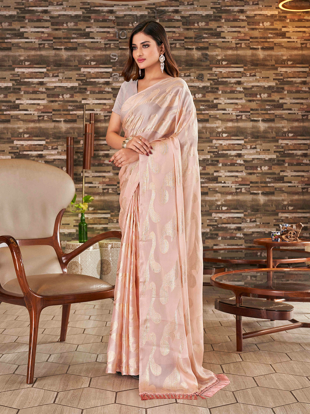 Tikhi Imli Woven Design Satin Jacquard Ready to Wear Saree | Grocsy
