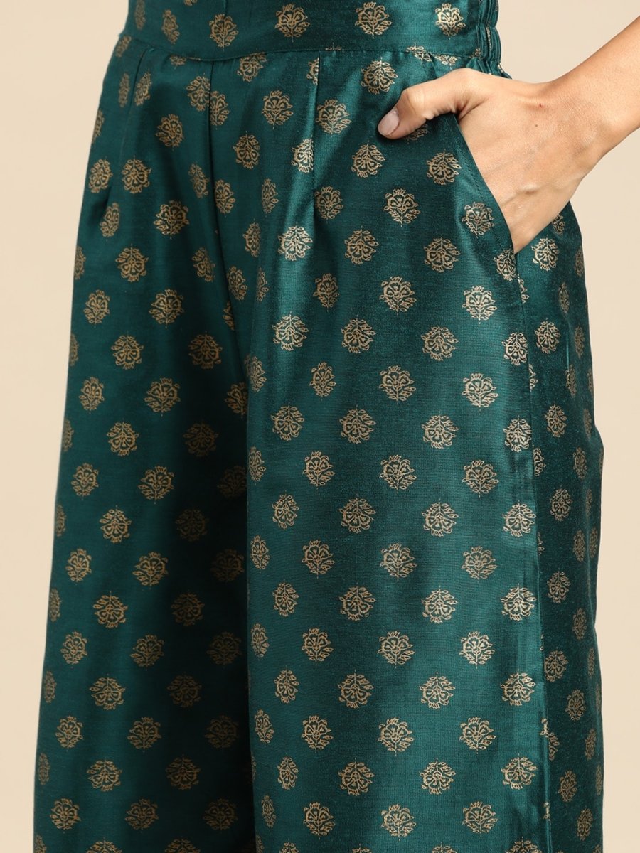 All About You Ethnic Motifs Embroidered Yoke Design Regular Sequinned Kurta with Palazzos | Grocsy