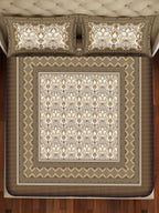 BELLA CASA Brown & Beige Ethnic Motifs Cotton 350 TC King Bedsheet with 2 Pillow Covers | Grocsy