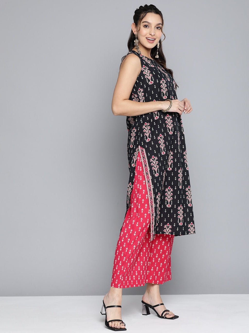 HERE&NOW Women Ethnic Motifs Printed Pure Cotton Kurta With Palazzos | Grocsy