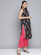HERE&NOW Women Ethnic Motifs Printed Pure Cotton Kurta With Palazzos | Grocsy