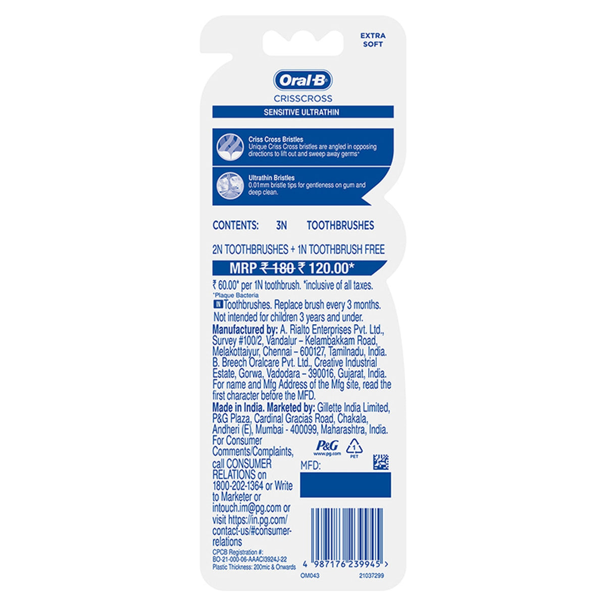 Oral-B Pro-Health Sensitive Toothbrush- Crisscross - Extra soft- Buy 2 Get 1 Free | Grocsy