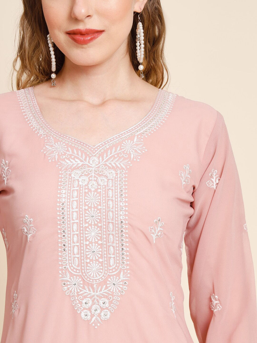 HERE&NOW Ethnic Motifs Embroidered Sequined Georgette Kurta | Grocsy