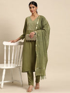All About You Ethnic Motifs Yoke Design Regular Kurta with Trousers & With Dupatta | Grocsy