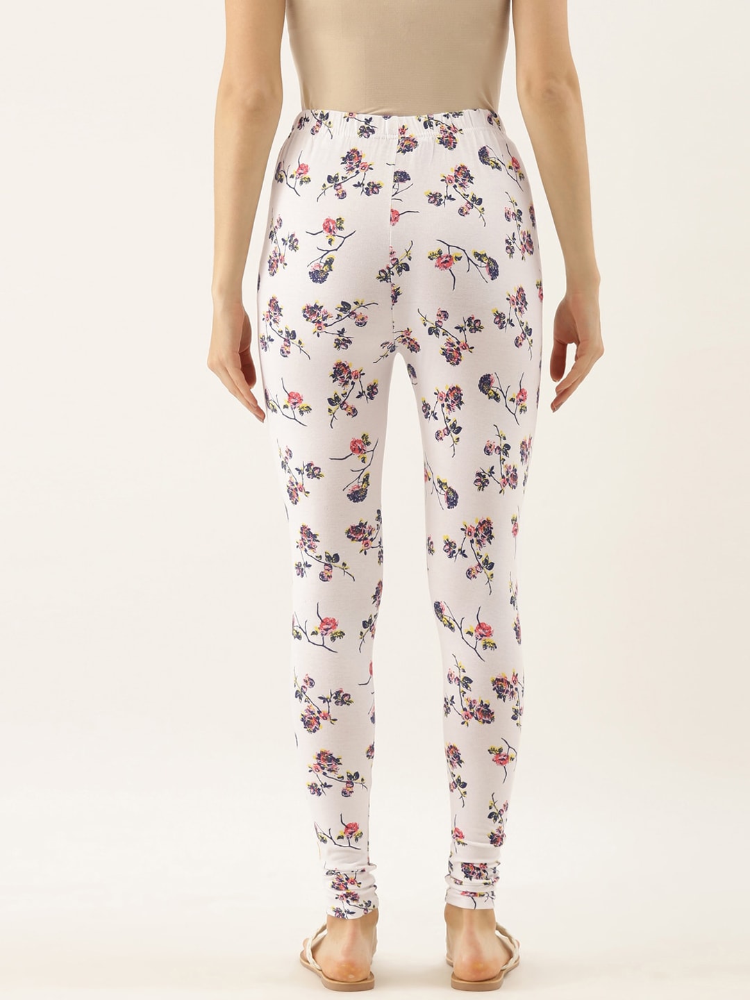 Souchii White Printed Slim-Fit Churidar-Length Leggings | Grocsy