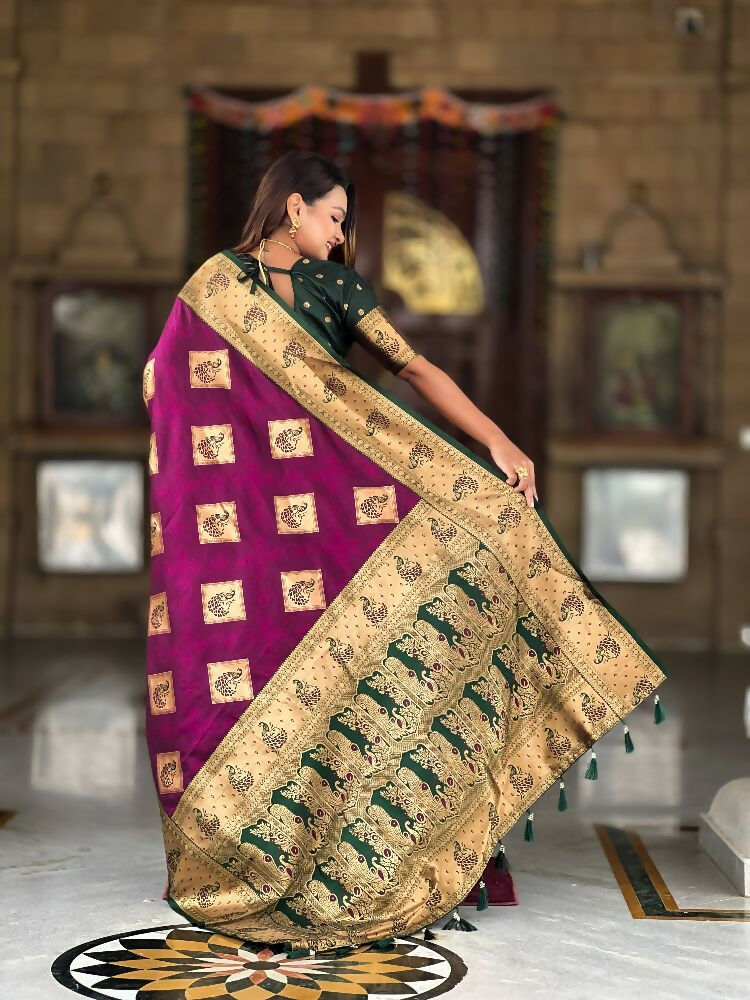 PR Fashion Wine Soft Banarasi Silk With Zari Weaving Meenakari Design Saree | Grocsy