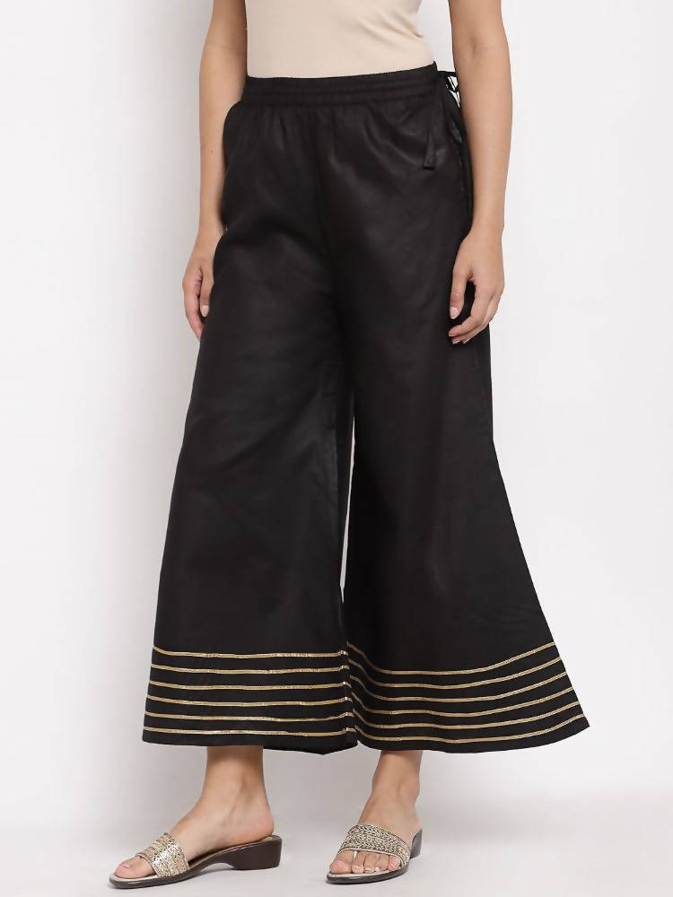 Myshka Women's Black Cotton Solid Casual Palazzo | Grocsy