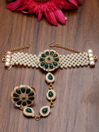 NVR Women's Green Gold-Polished Stone Studded Handcrafted Ring Bracelet | Grocsy