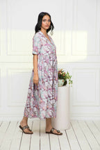 Myshka Women Multi-Floral Rayon A-Line V-Neck Dress | Grocsy