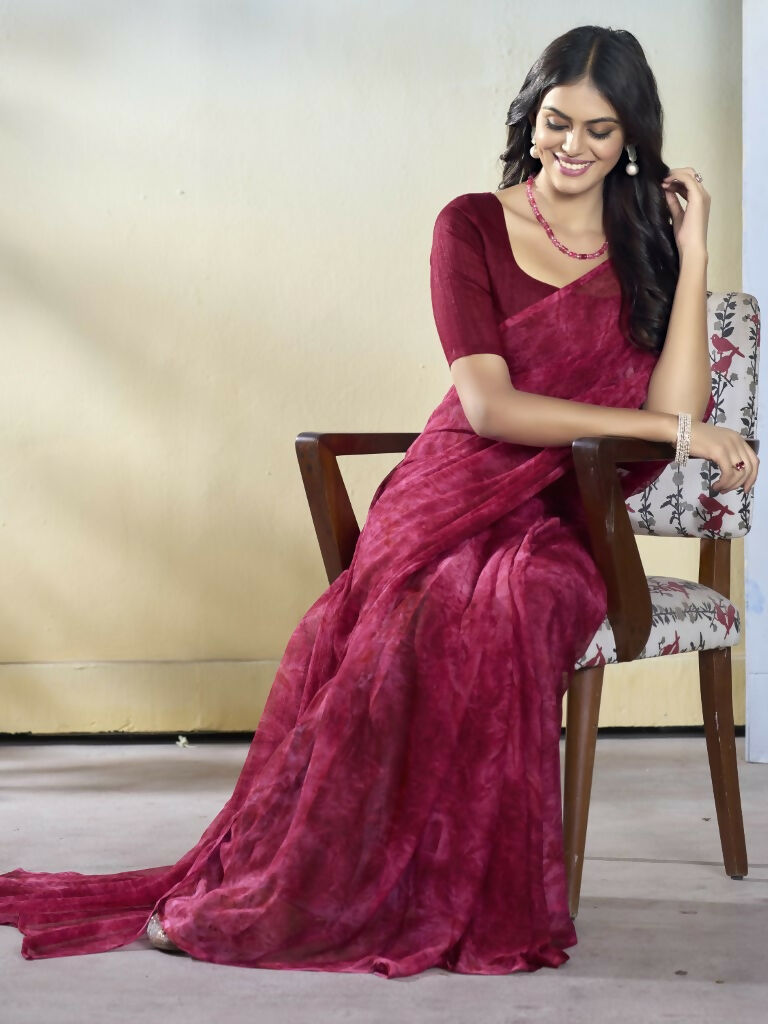 Burgundy Georgette Designer Printed Ready to Wear Saree - Samyana | Grocsy