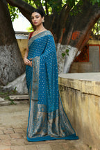 Joban Fashion Peacock Crepe Chiffon Pure Handloom Banarasi Silk Saree | Grocsy