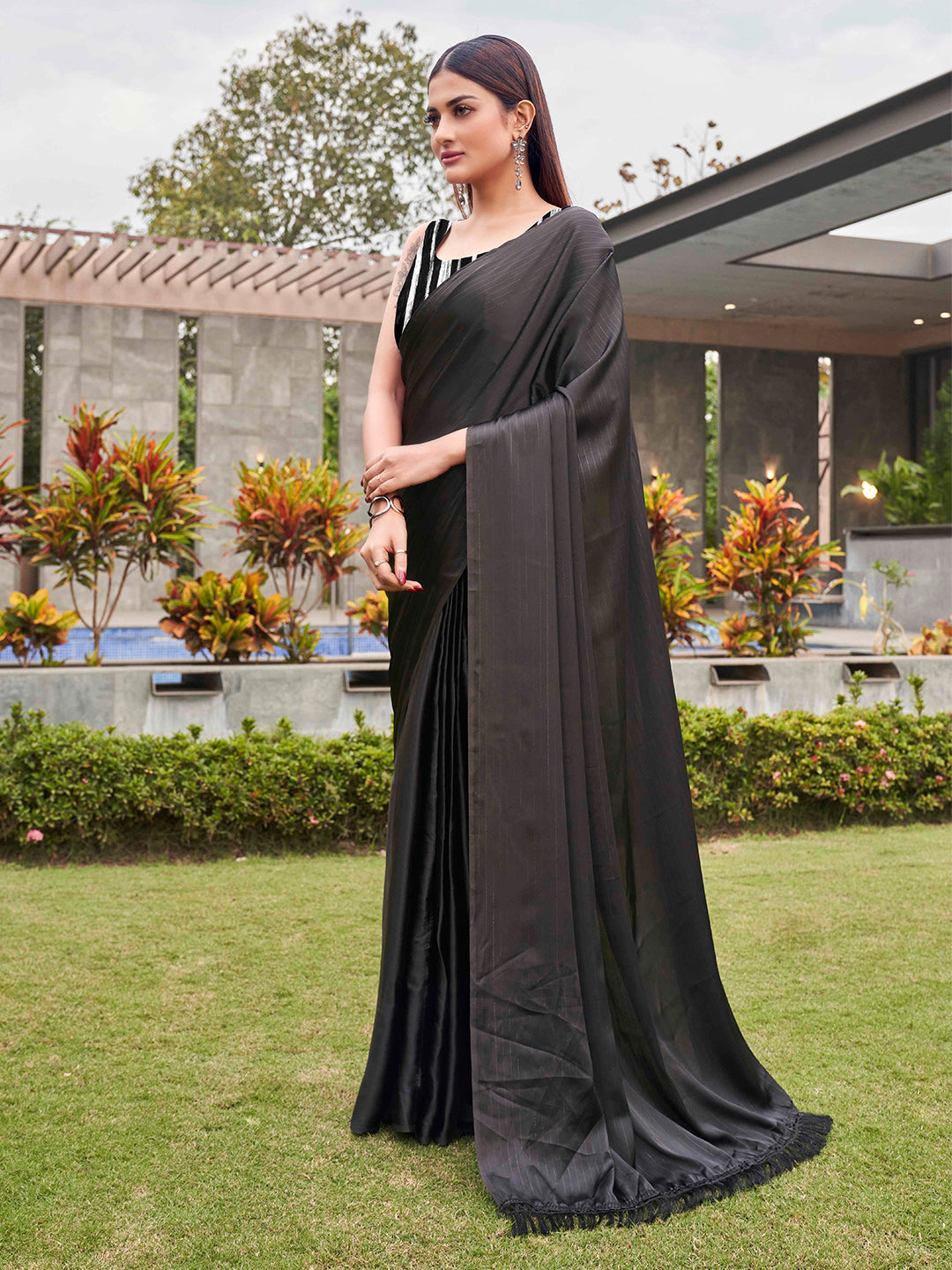 Tikhi Imli Striped Satin Ready to Wear Saree | Grocsy