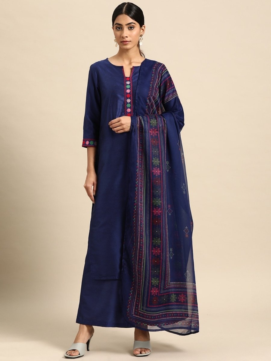 All About You Thread Work Kurta with Palazzos & Dupatta | Grocsy
