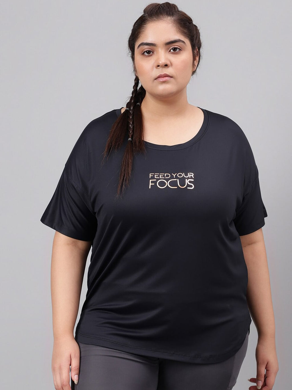 MKH Plus Size Typography Printed Relaxed Fit Dri-FIT T-shirt | Grocsy