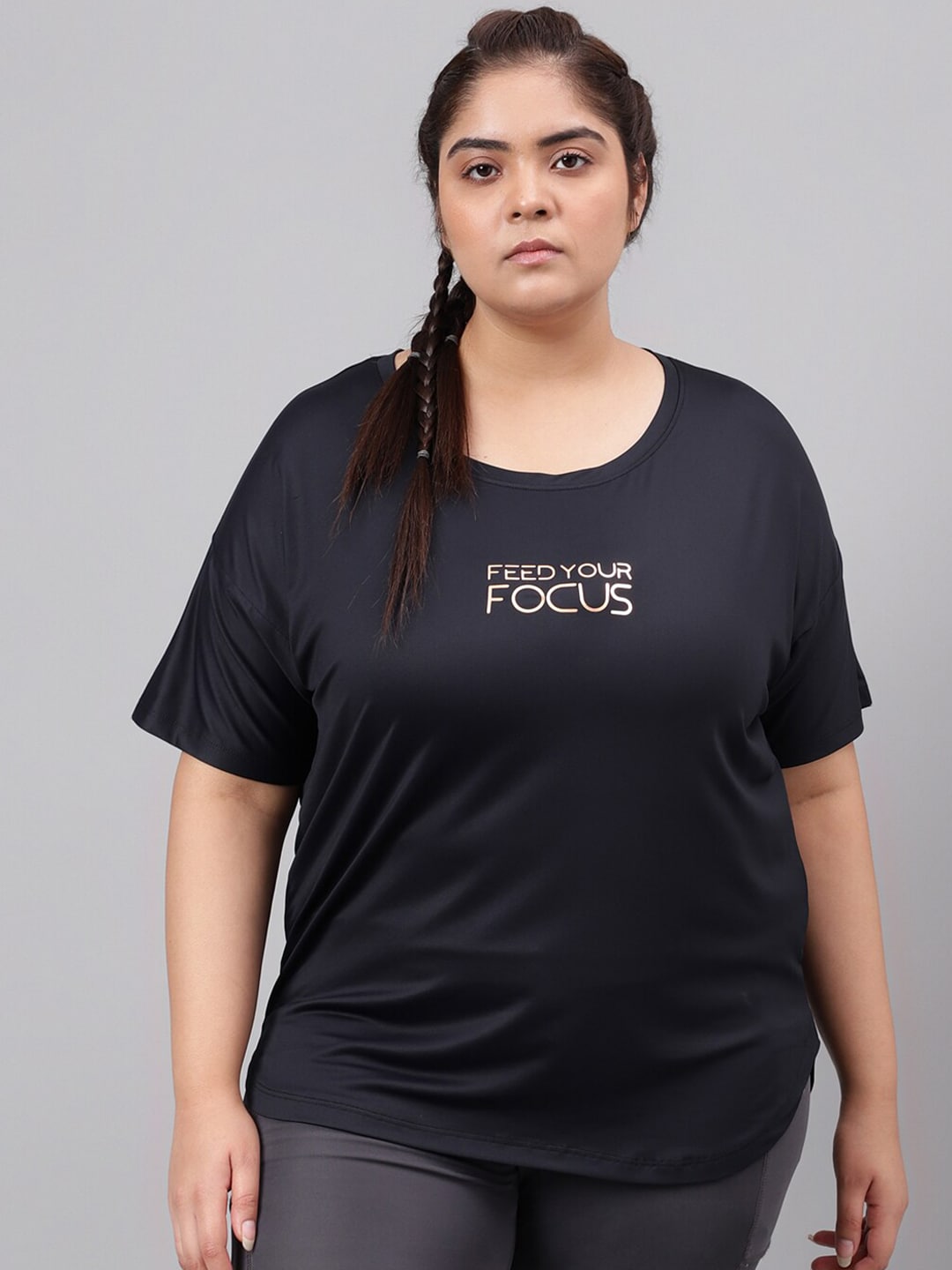 MKH Plus Size Typography Printed Relaxed Fit Dri-FIT T-shirt | Grocsy