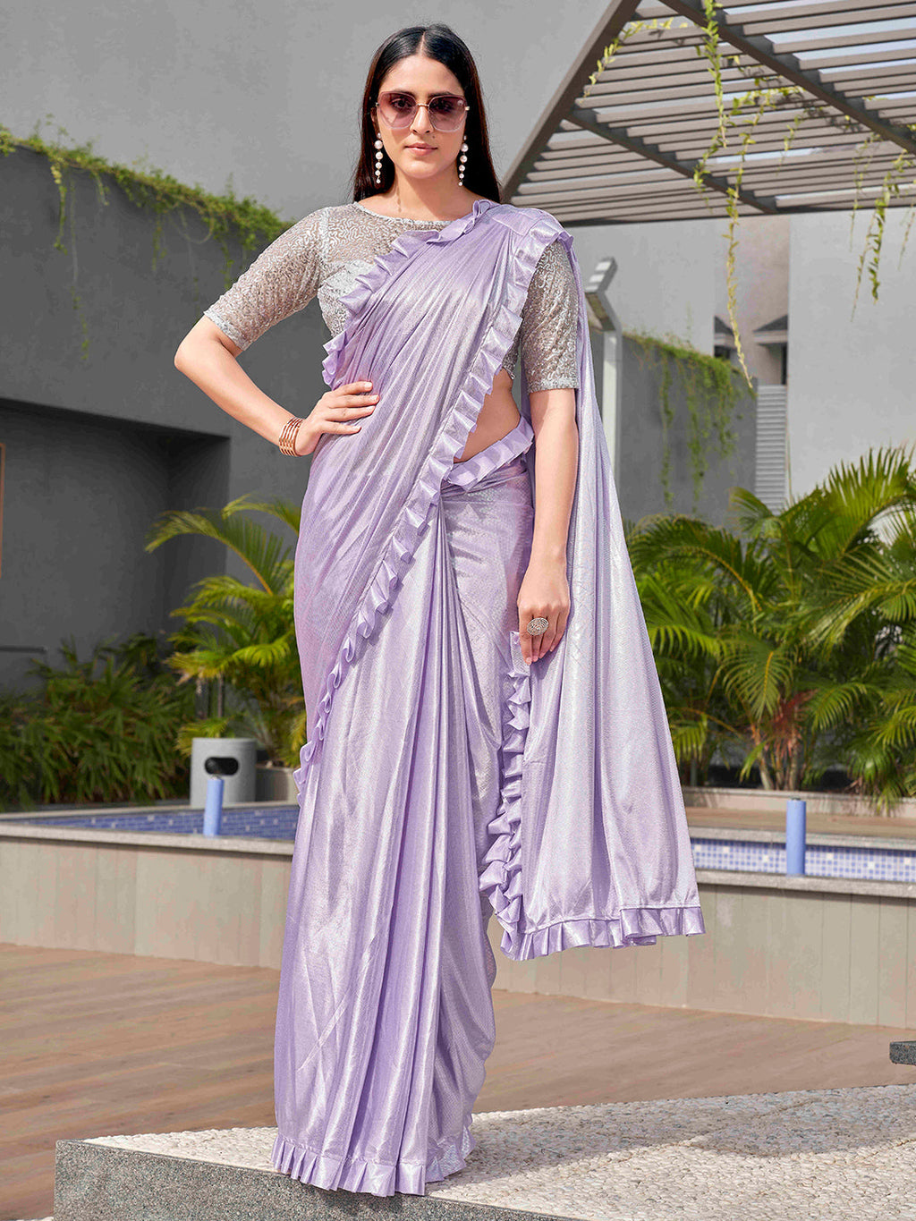 Tikhi Imli Lavender Embellished Saree | Grocsy