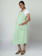 Manet Half Sleeves Solid Maternity Dress With Concealed Zipper Nursing Access - Green | Grocsy