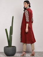 Sangria Women Maroon & Beige Printed Straight Kurta | Grocsy