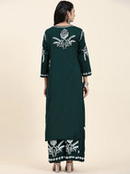 HOUSE OF KARI Floral Embroidered Chikankari Pure Cotton Straight Kurta With Palazzo | Grocsy