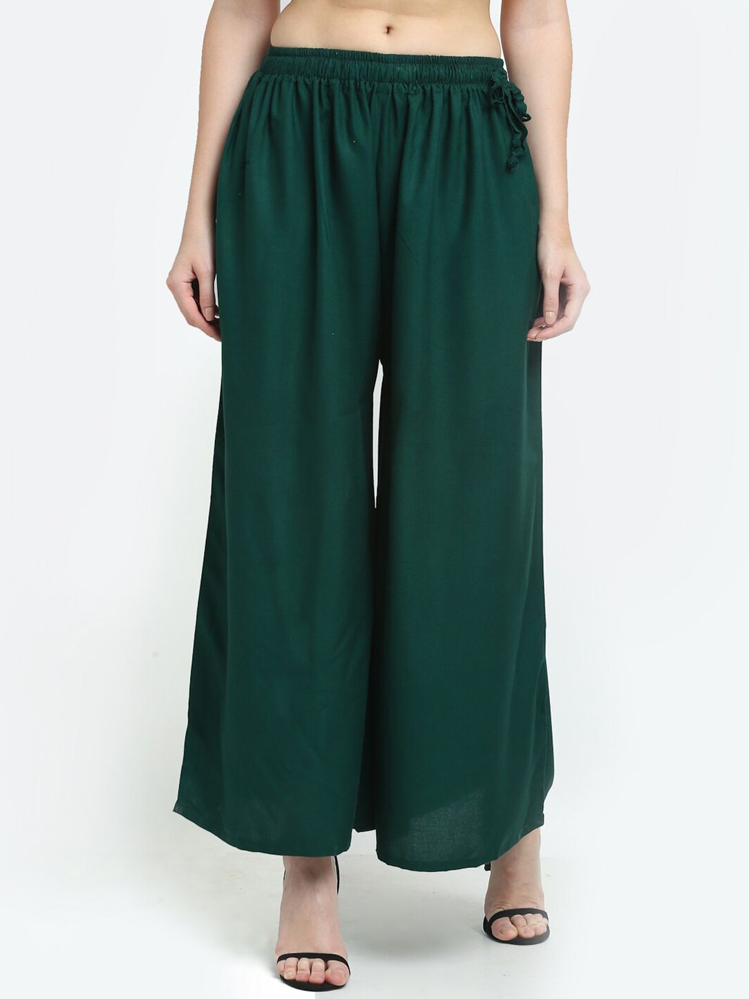 TAG 7 Women Green Solid Flared Palazzos | Grocsy