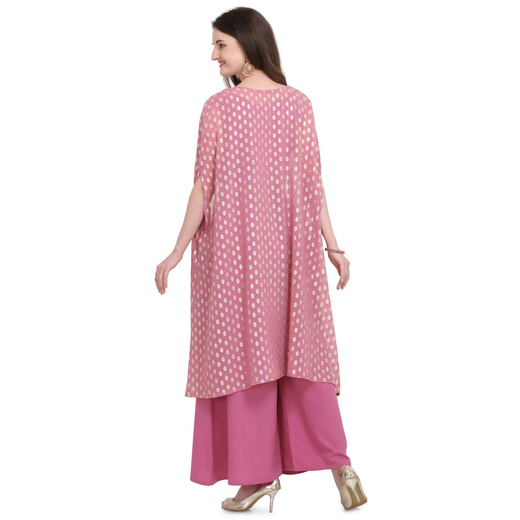 Vamika Crepe Rubber Print Pink Party Wear/Casual Wear/Office Wear Top Plazzo With Shrug | Grocsy