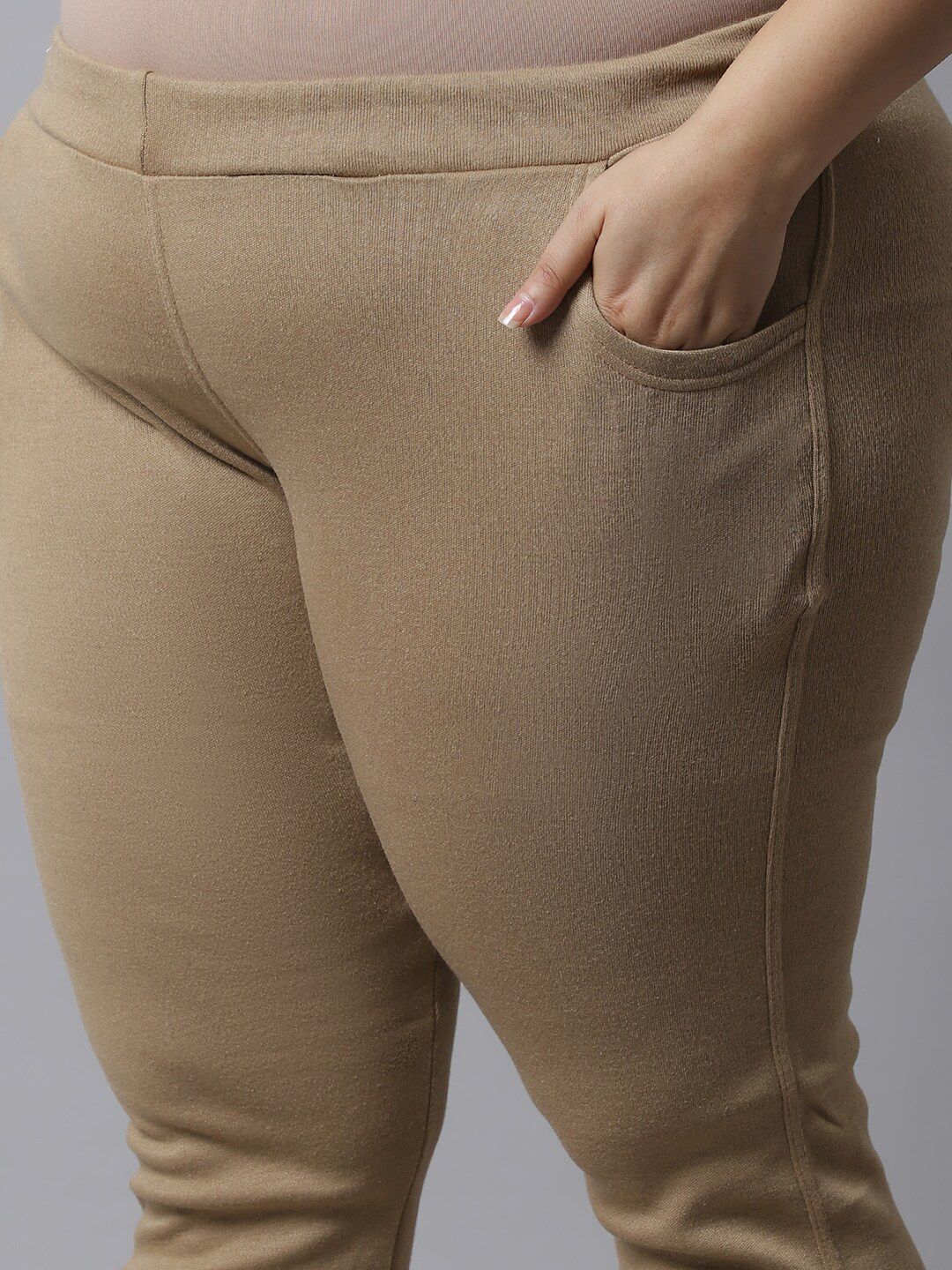 TAG 7 Women Plus size Beige Solid Ankle-Length Leggings | Grocsy