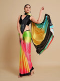Sangria Lime Green & Blue Satin Saree | Grocsy