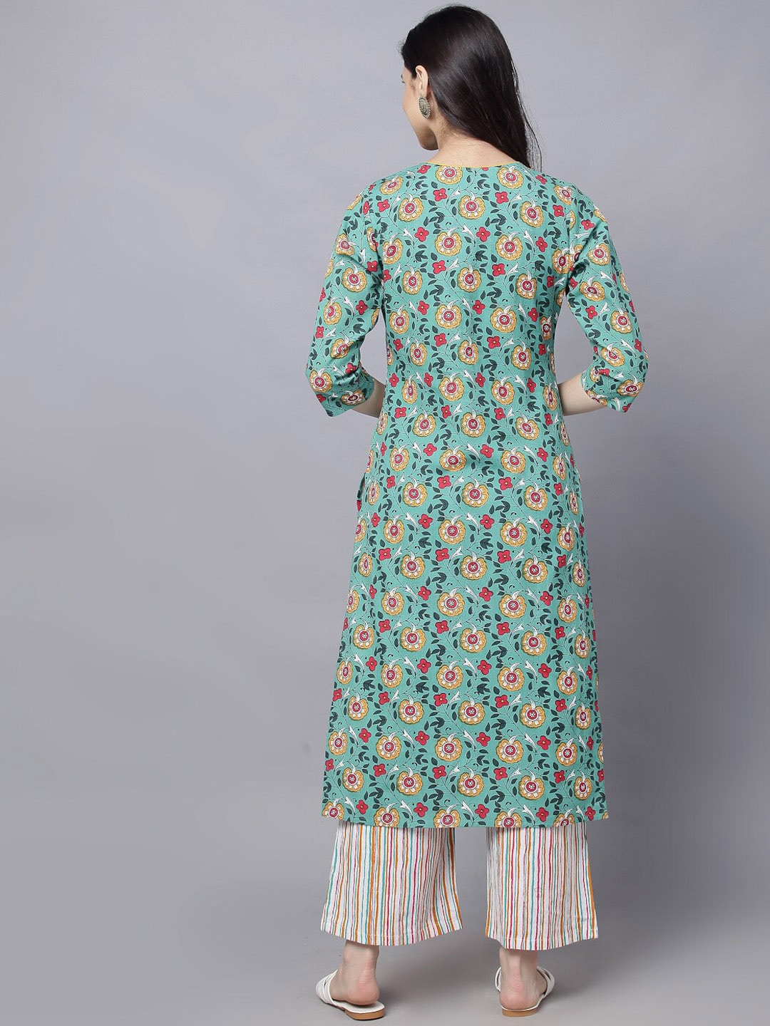 HERE&NOW Women Green Floral Printed Kurta Set | Grocsy