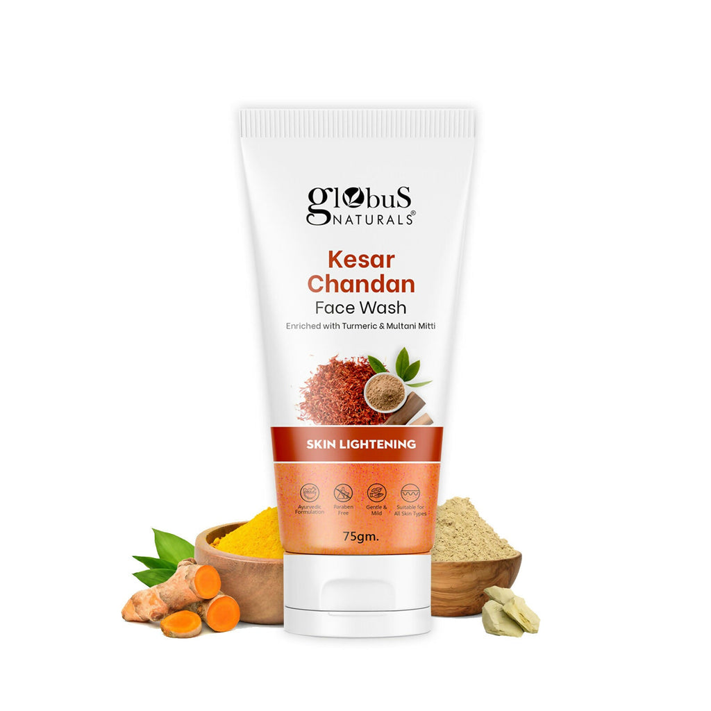 Globus Naturals Kesar Chandan Skin Lightening & Tan Removal Face wash, Suitable For All Skin Types | Grocsy