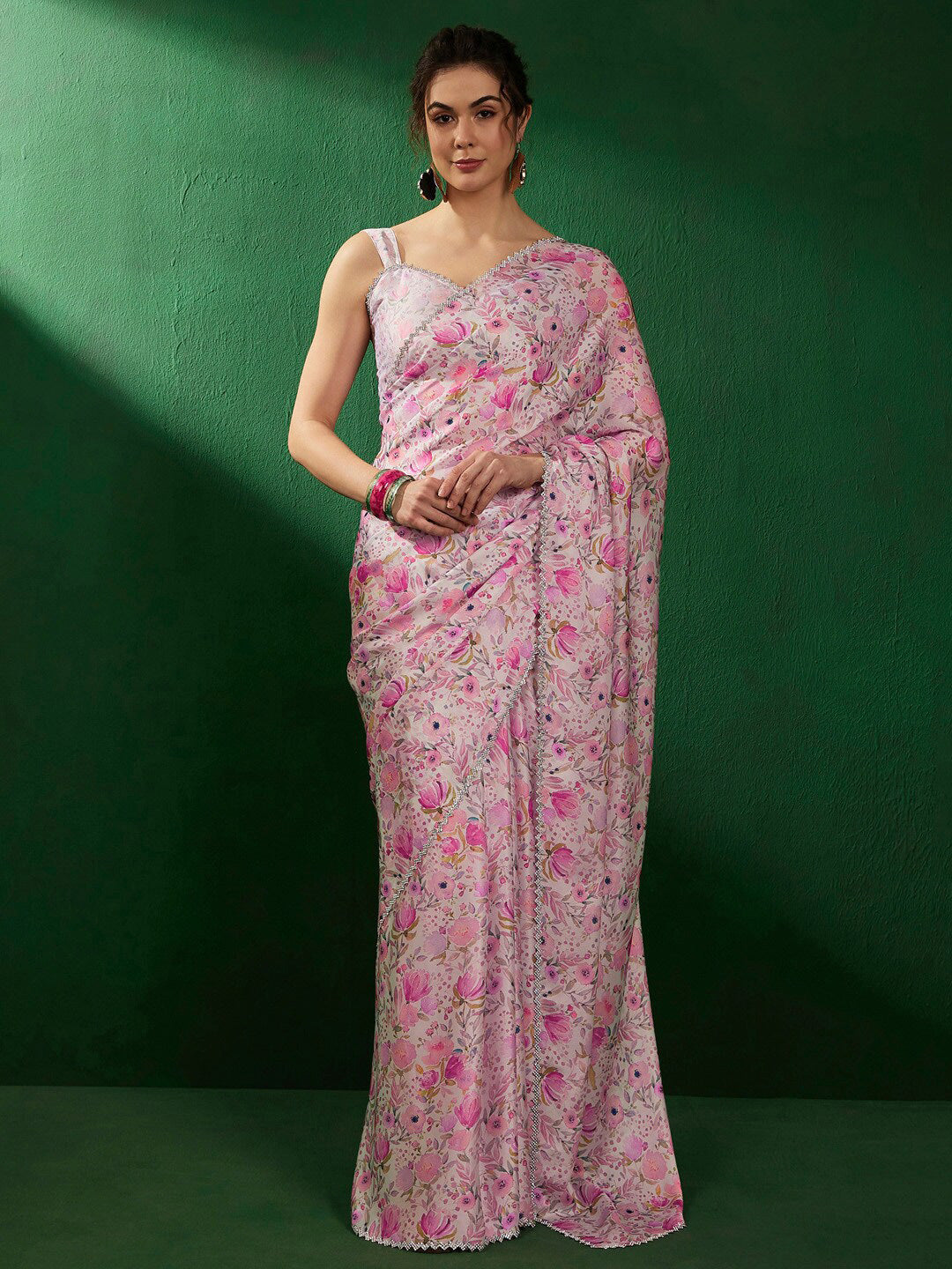 Sangria Floral Embellished Satin Saree | Grocsy