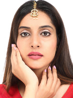 Yellow Chimes Women Gold-Polished White & Red Ad Studded Handcrafted Maang Tikka | Grocsy