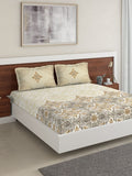 DDecor Beige & Grey Ethnic Motifs 180 TC Cotton 1 King Bedsheet with 2 Pillow Covers | Grocsy