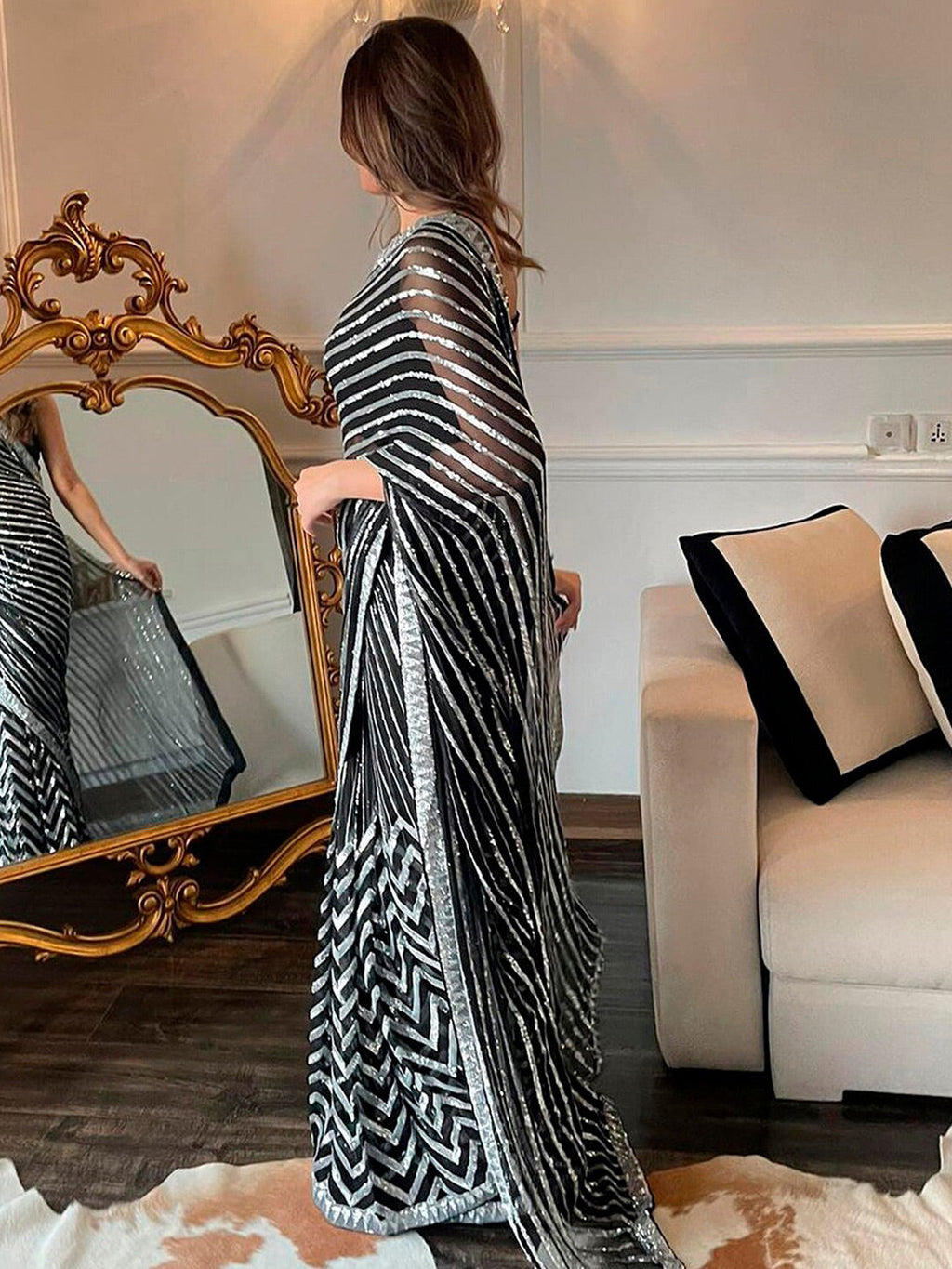 Sangria Black Sequinned Embellished Saree | Grocsy