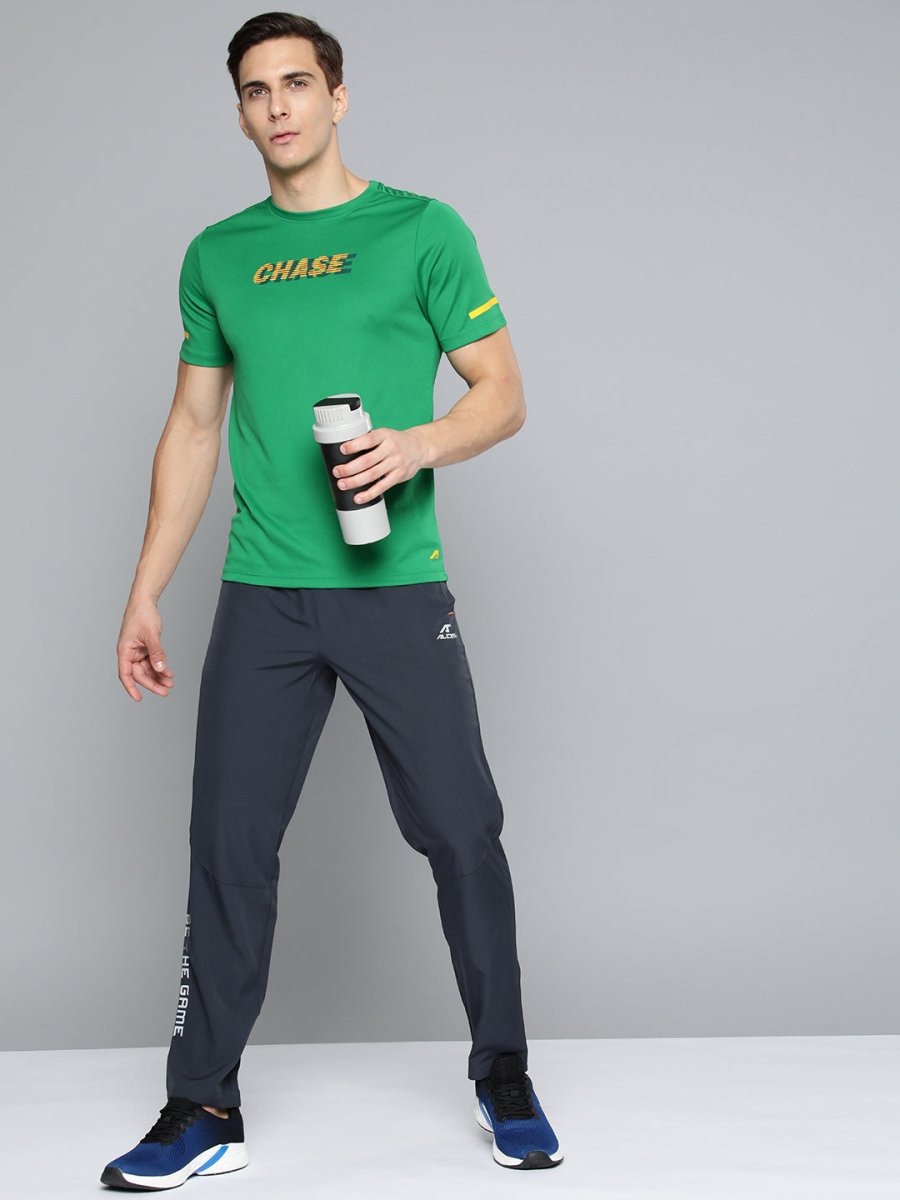Alcis Men Green & Yellow Typography Printed Slim Fit Running T-shirt | Grocsy