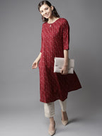HERE&NOW Women Maroon & Off-White Printed Straight Kurta | Grocsy