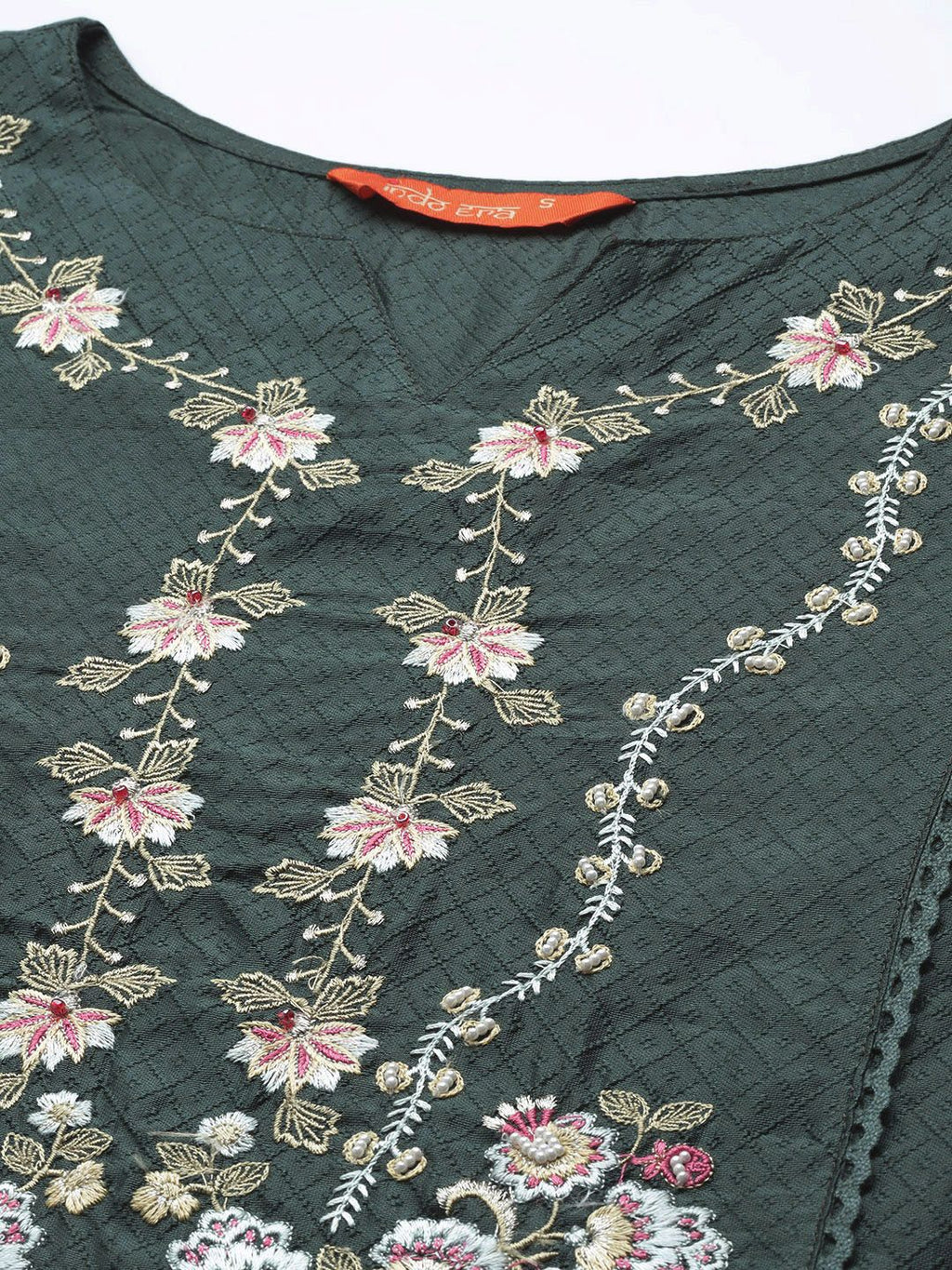 Indo Era Women Green Ethnic Motifs Embroidered Kurta with Trousers & With Dupatta | Grocsy